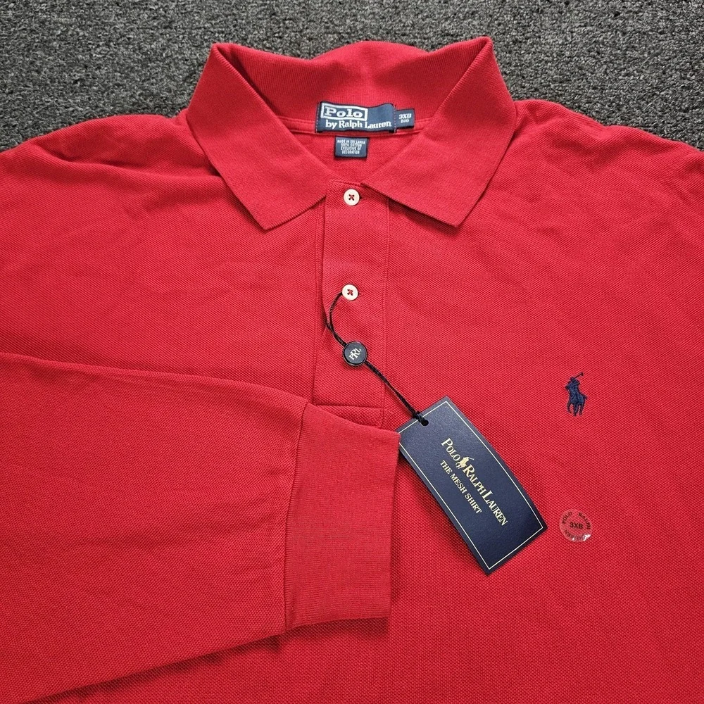 Polo Ralph Lauren Mesh Shirt Mens XL Long Sleeve‎ Red Collared Button NWT